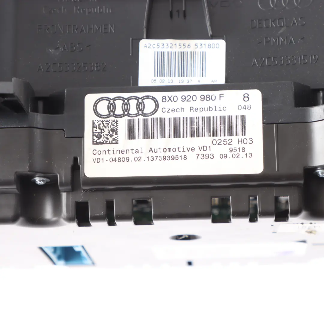 Audi A1 8X 1.4 TSI Petrol Instrument Cluster Speedo Meter Automatic - SKU rhd-8X0920980F - Part number 8X0920980F