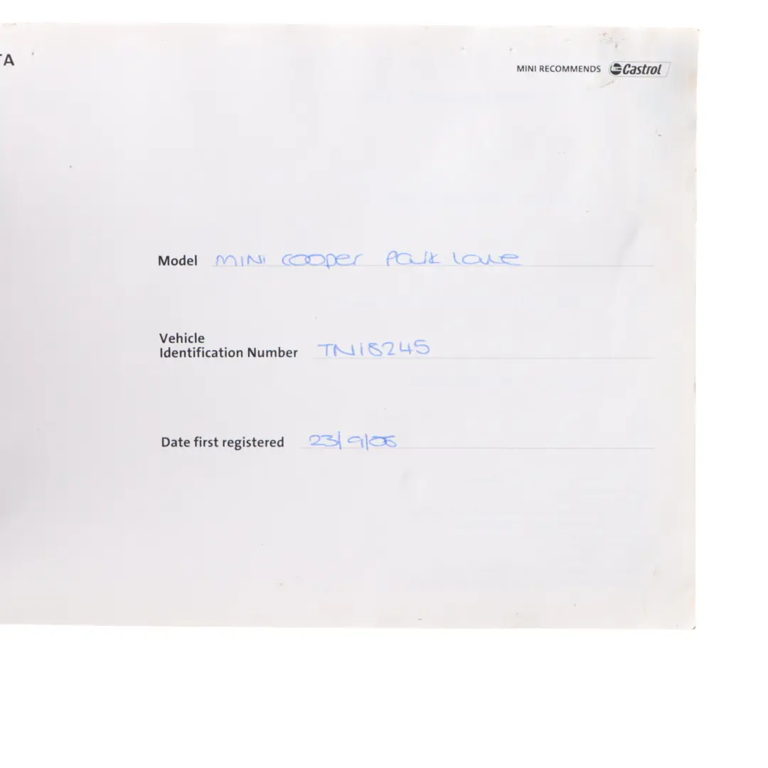 Service Booklet Emergency Handbooks Pouch Case Wallet to Mini R50 R52 R53 with Part number 0159123 Mini R50 R52 R53 Service Booklet Emergency Handbooks Pouch Case Wallet - SKU 0157470 - Part number 0159123