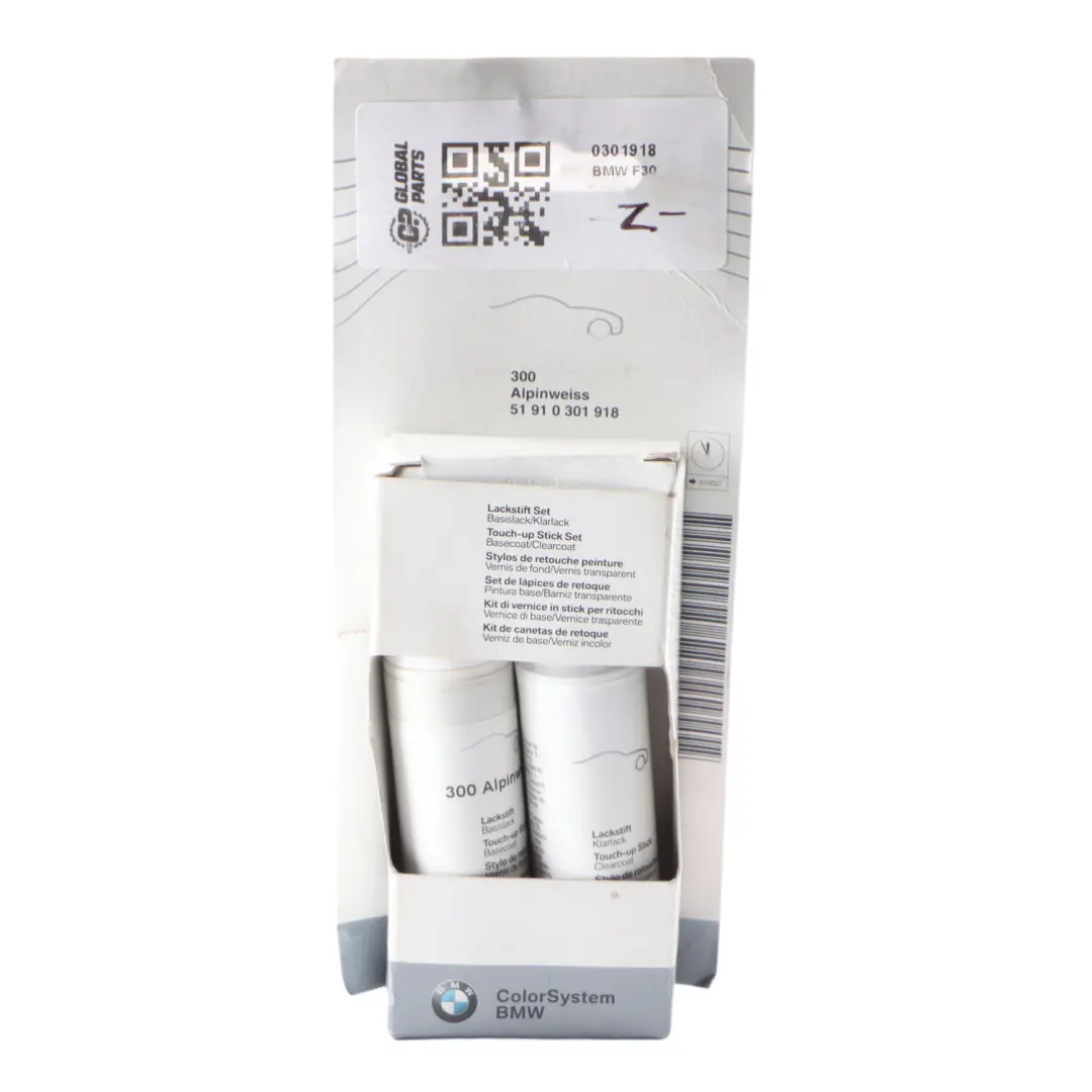 Color System BMW Touch Up Paint Stick Pen x2 12ml Alpine White 300 to with Part number 0301918 Color System BMW Touch Up Paint Stick Pen x2 12ml Alpine White 300 - SKU 0301918 - Part number 0301918