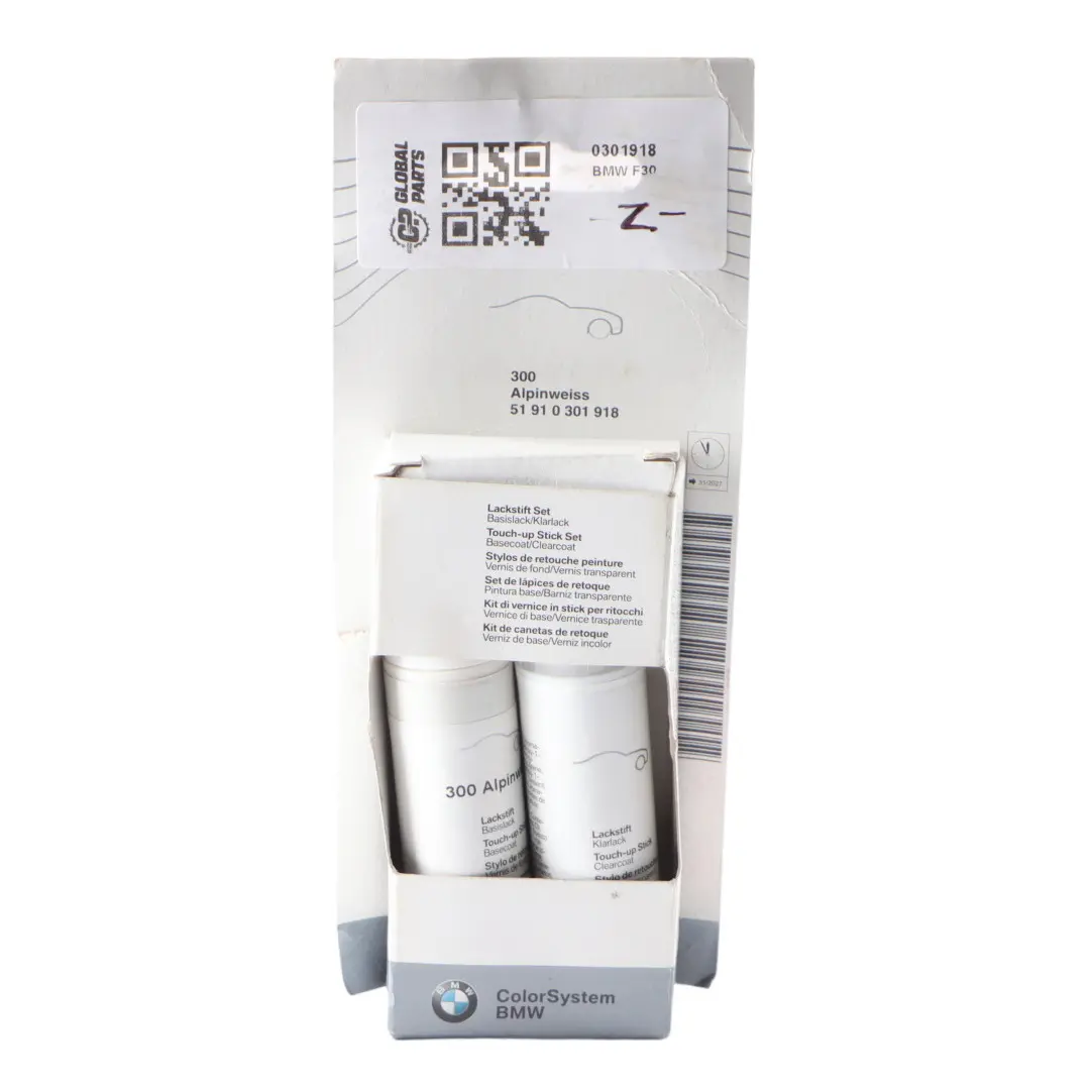 Color System BMW Touch Up Paint Stick Pen x2 12ml Alpine White 300