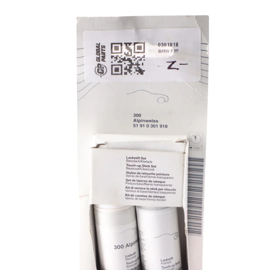 Color System BMW Touch Up Paint Stick Pen x2 12ml Alpine White 300 to with Part number 0301918 Color System BMW Touch Up Paint Stick Pen x2 12ml Alpine White 300 - SKU 0301918 - Part number 0301918