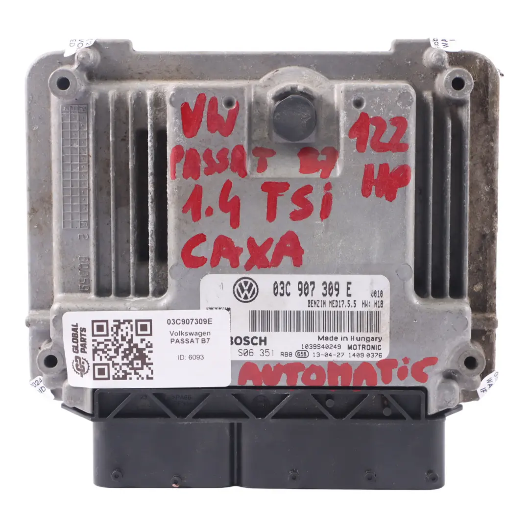 CAXA 122HP ECU Unità Controllo Motore Automatico per Volkswagen Passat B7 con numero di parte 03C907309E Volkswagen Passat B7 CAXA 122HP ECU Unità Controllo Motore Automatico - SKU 03C907309E - Numero di parte 03C907309E