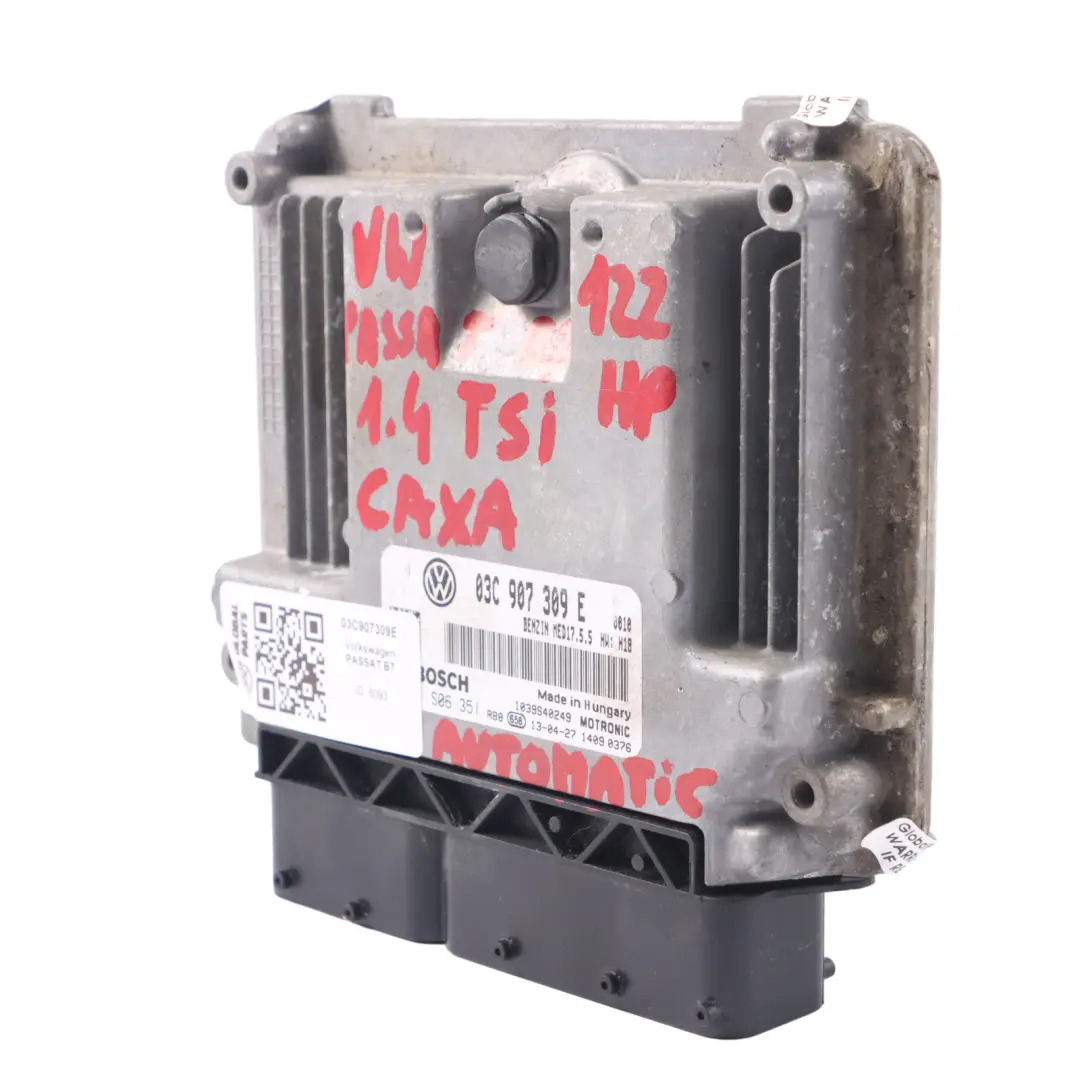 CAXA 122HP ECU Engine Control Unit Automatic to Volkswagen Passat B7 with Part number 03C907309E Volkswagen Passat B7 CAXA 122HP ECU Engine Control Unit Automatic - SKU 03C907309E - Part number 03C907309E