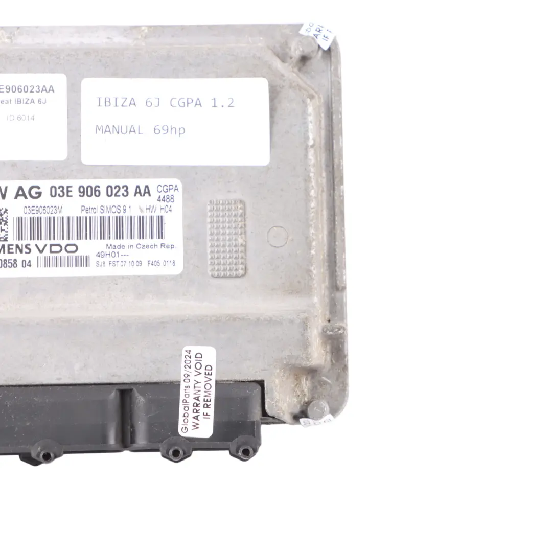 6J 1.2 CGPA 69HP Engine Control Unit Module ECU Manual to Seat Ibiza with Part number 03E906023AA Seat Ibiza 6J 1.2 CGPA 69HP Engine Control Unit Module ECU Manual - SKU 03E906023AA - Part number 03E906023AA