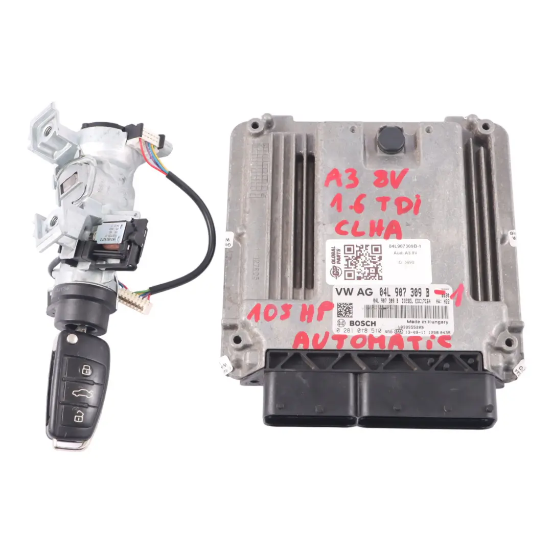 CLHA 105HP Kit Centralina Motore Chiave Accensione per Audi A3 8V 1.6 TDI con numero di parte 04L907309B Audi A3 8V 1.6 TDI CLHA 105HP Kit Centralina Motore Chiave Accensione - SKU 04L907309B-1 - Numero di parte 04L907309B