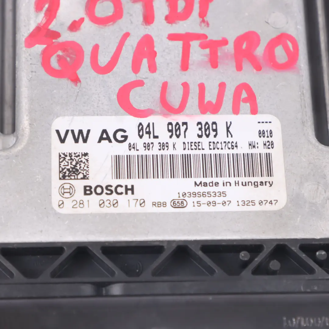 Motor Kit ECU Llave de contacto para Audi Q3 8U 2.0 TDI Quattro con número de pieza 04L907309K Audi Q3 8U 2.0 TDI Quattro Motor Kit ECU Llave de contacto - SKU 04L907309K-1 - Número de pieza 04L907309K