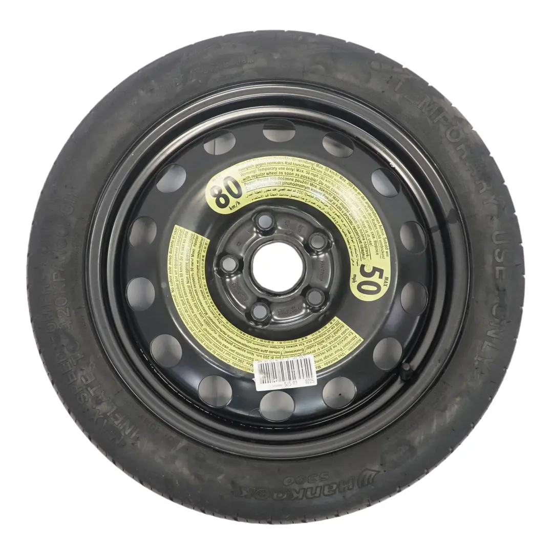 Spare Wheel Steel R16 Tyre Hankook 3.5J ET: 25.5 125/70 to VW Golf 7 with Part number 1K0601027AQ VW Golf 7 Spare Wheel Steel R16 Tyre Hankook 3.5J ET: 25.5 125/70 - SKU 1K0601027AQ - Part number 1K0601027AQ