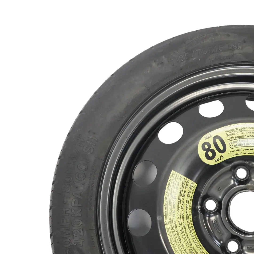 Ruota scorta acciaio R16 Hankook 3.5J ET: 25.5 125/70 per VW Golf 7 con numero di parte 1K0601027AQ VW Golf 7 Ruota scorta acciaio R16 Hankook 3.5J ET: 25.5 125/70 - SKU 1K0601027AQ - Numero di parte 1K0601027AQ