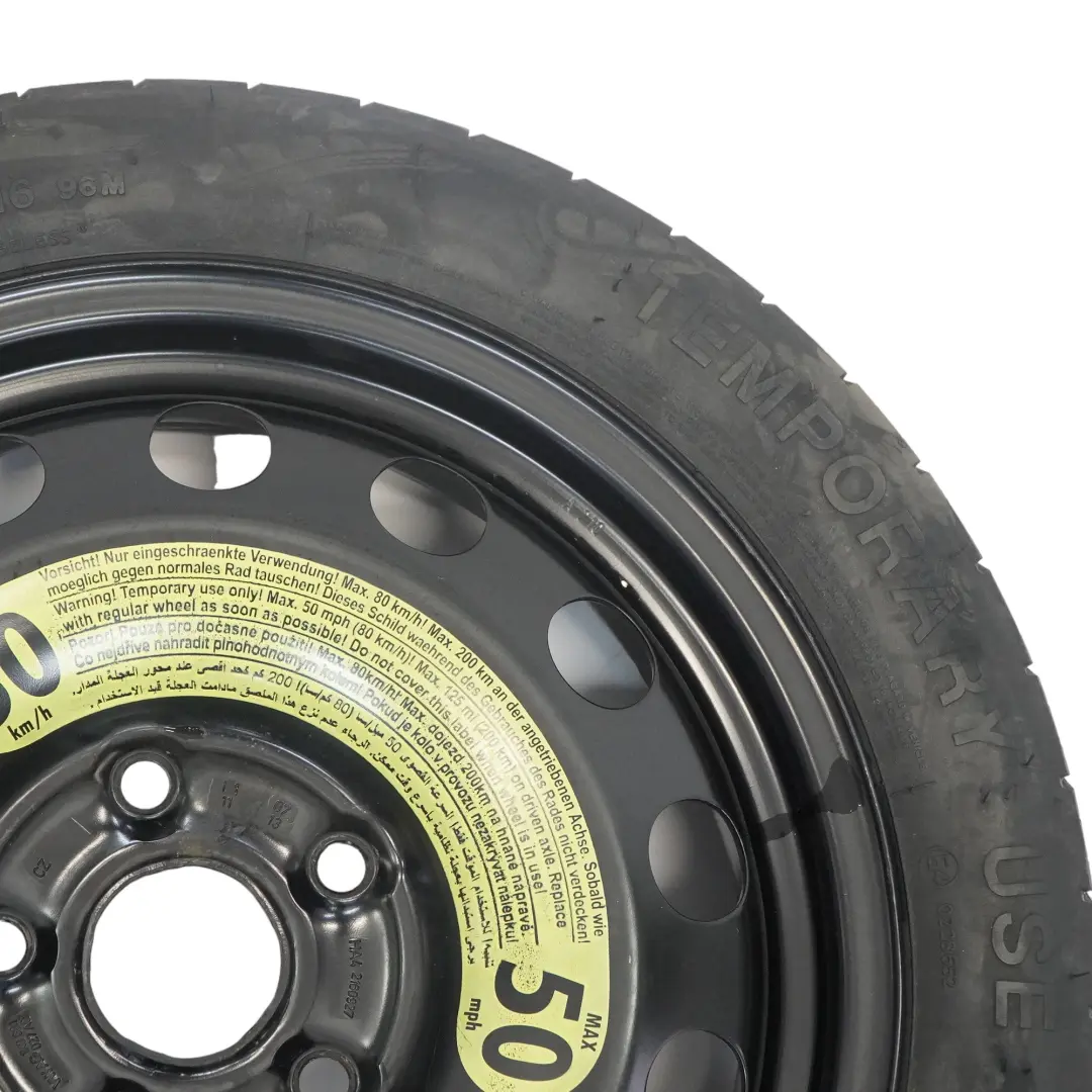 Ruota scorta acciaio R16 Hankook 3.5J ET: 25.5 125/70 per VW Golf 7 con numero di parte 1K0601027AQ VW Golf 7 Ruota scorta acciaio R16 Hankook 3.5J ET: 25.5 125/70 - SKU 1K0601027AQ - Numero di parte 1K0601027AQ