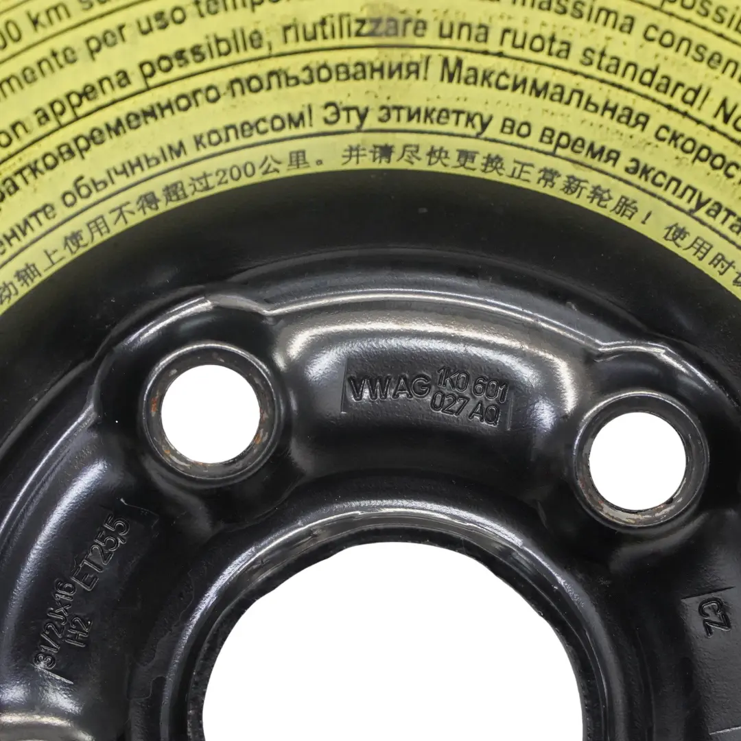 Roue secours Acier R16 Pneu Hankook 3.5J ET : 25.5 125/70 pour VW Golf 7 à propos du numéro de pièce 1K0601027AQ VW Golf 7 Roue secours Acier R16 Pneu Hankook 3.5J ET : 25.5 125/70 - SKU 1K0601027AQ - Numéro de pièce 1K0601027AQ