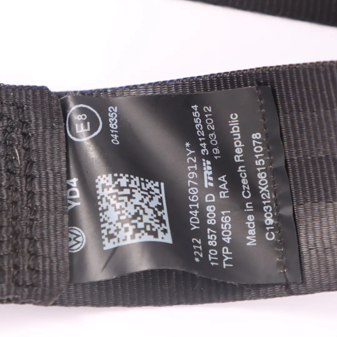 Volkswagen Touran 1T Seat Belt Rear Right O/S Safety Belt - SKU 1T0857806D - Part number 1T0857806D