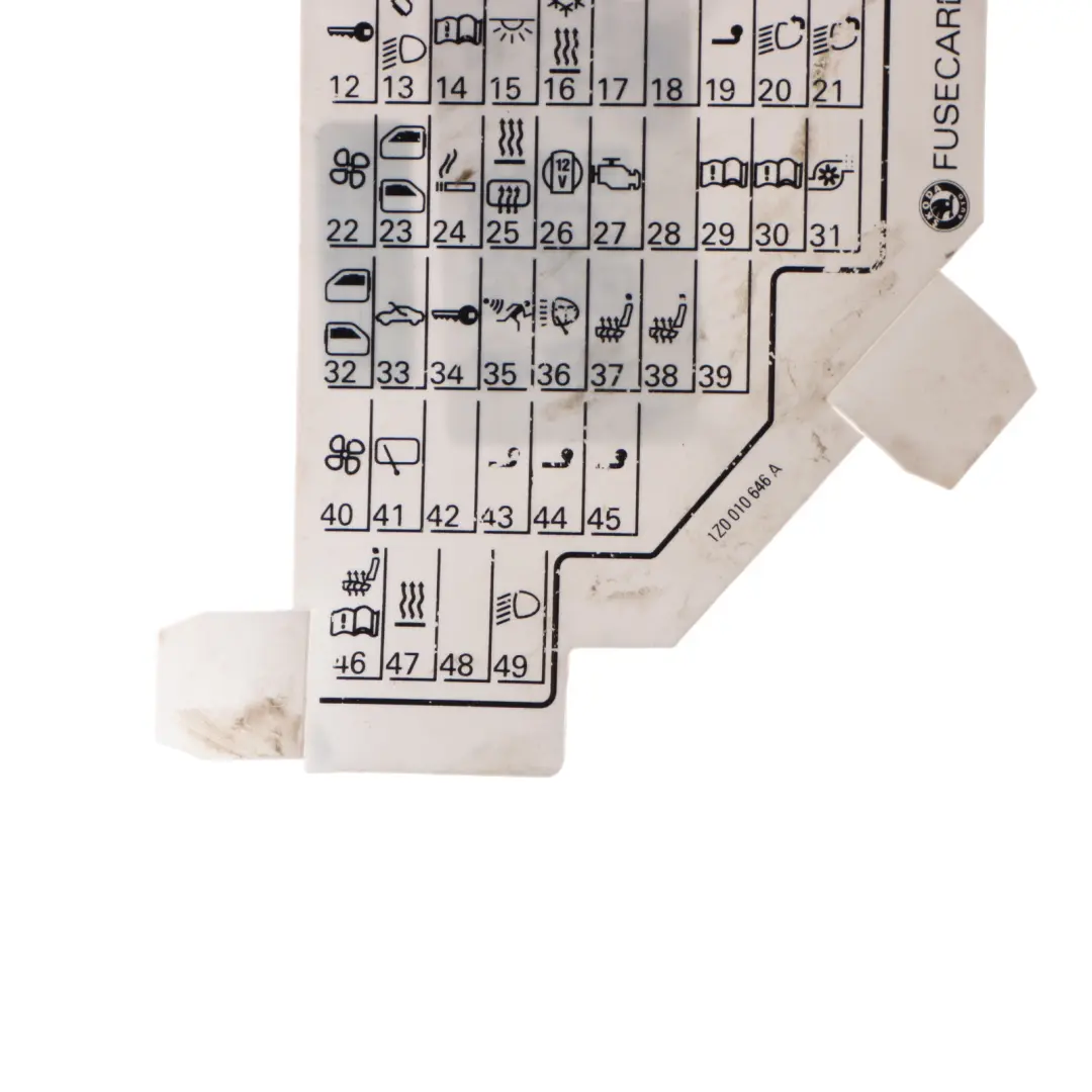Map Fuse Box Grouping Diagram to Skoda Octavia II with Part number 1Z0010646A Skoda Octavia II Map Fuse Box Grouping Diagram - SKU 1Z0010646A - Part number 1Z0010646A