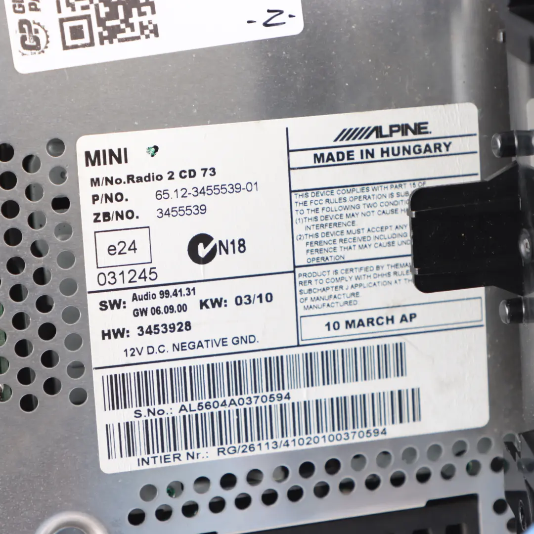 Radio Boost CD Lettore Centralina per Mini Cooper One R55 R56 R57 con numero di parte 3455539 Mini Cooper One R55 R56 R57 Radio Boost CD Lettore Centralina - SKU 3455539-2 - Numero di parte 3455539