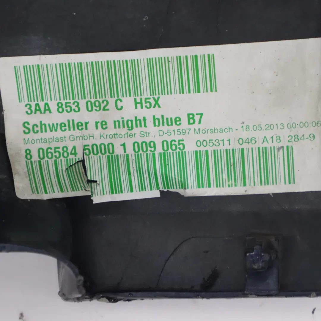 Volkswagen VW Passat B7 Faldón Lateral Derecho Cubre Umbral Night Blue - H5X - SKU 3AA853092C-NBL - Número de pieza 3AA853092C