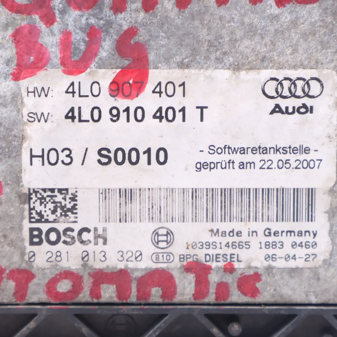 233HP Unité Contrôle Moteur ECU Automatic pour Audi Q7 4L 3.0 TDI BUG à propos du numéro de pièce 4L0910401T Audi Q7 4L 3.0 TDI BUG 233HP Unité Contrôle Moteur ECU Automatic - SKU 4L0910401T - Numéro de pièce 4L0910401T