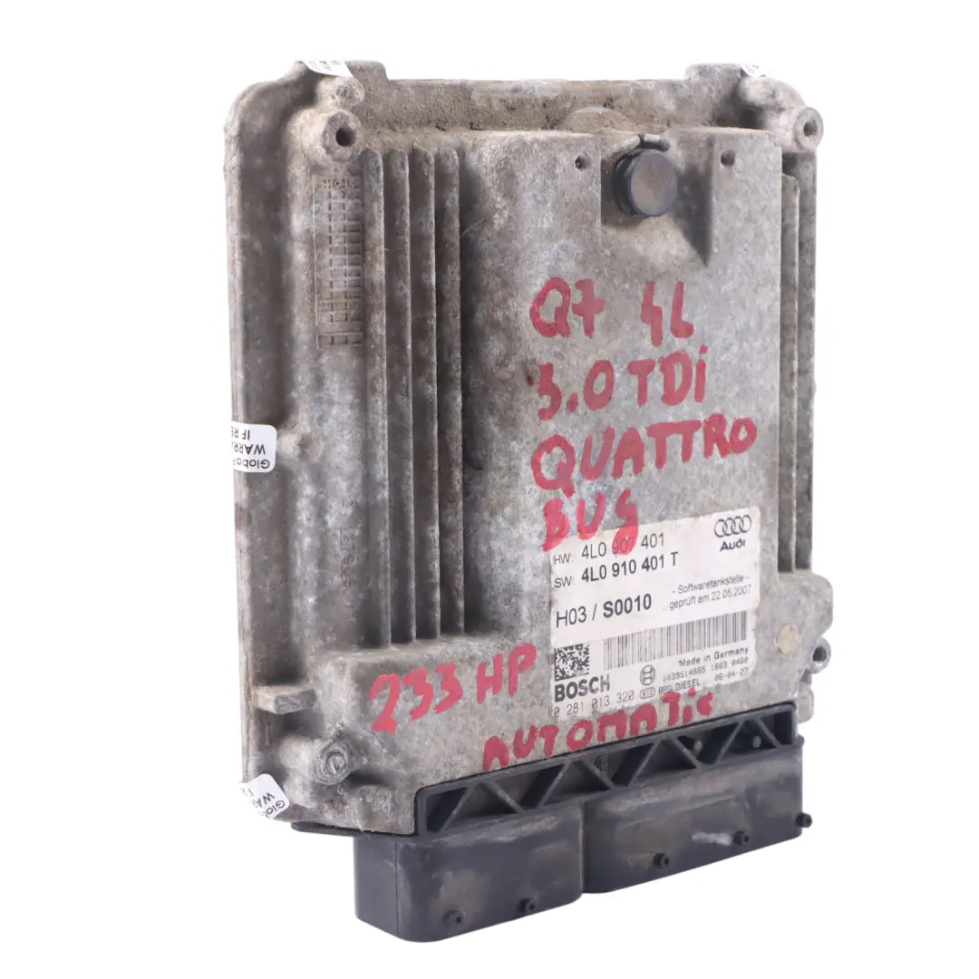 233HP Unidad Control Motor ECU Automatic para Audi Q7 4L 3.0 TDI BUG con número de pieza 4L0910401T Audi Q7 4L 3.0 TDI BUG 233HP Unidad Control Motor ECU Automatic - SKU 4L0910401T - Número de pieza 4L0910401T