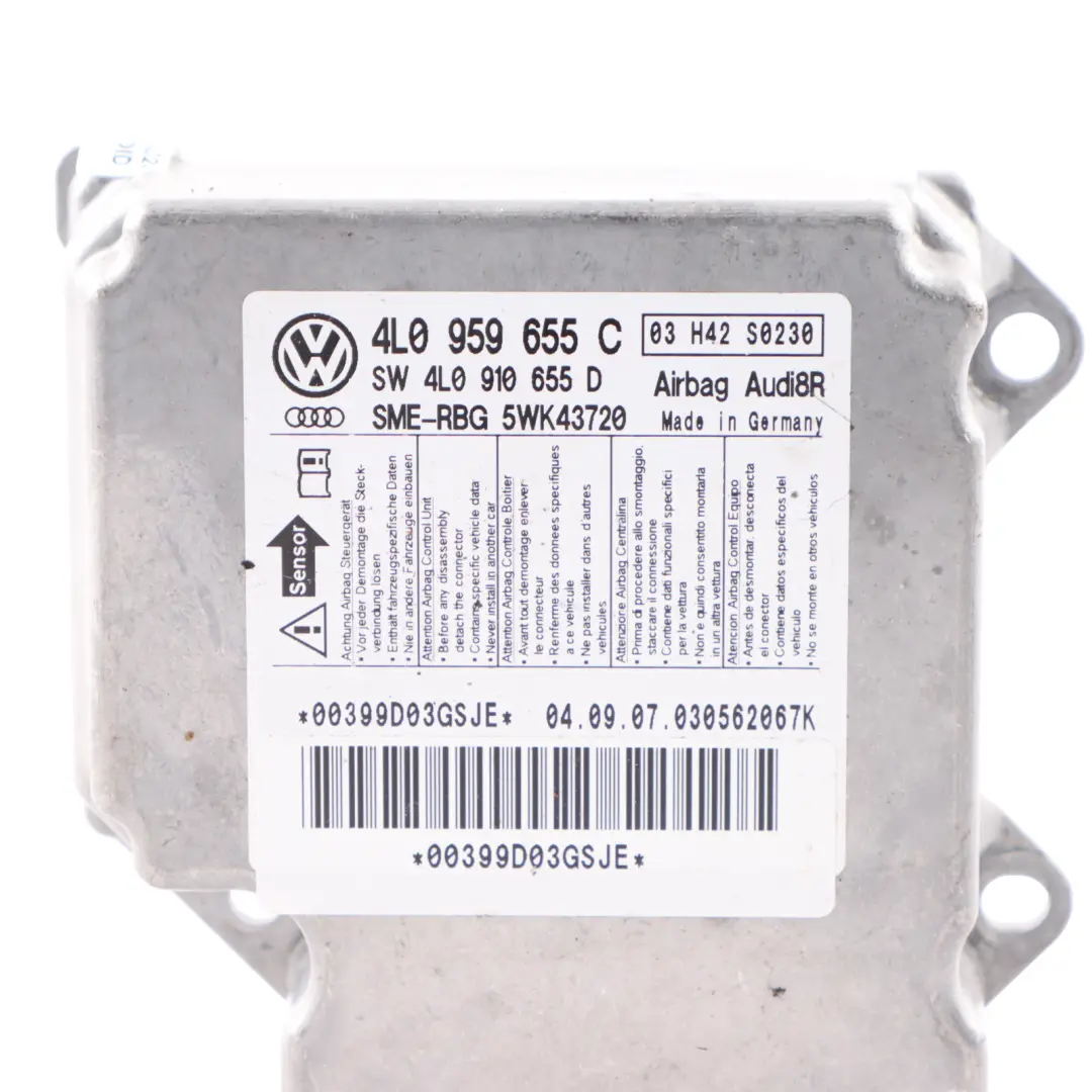 Audi Q7 4L Módulo de Aire Unidad de Control ECU Sensor de Impacto - SKU 4L0959655C - Número de pieza 4L0959655C