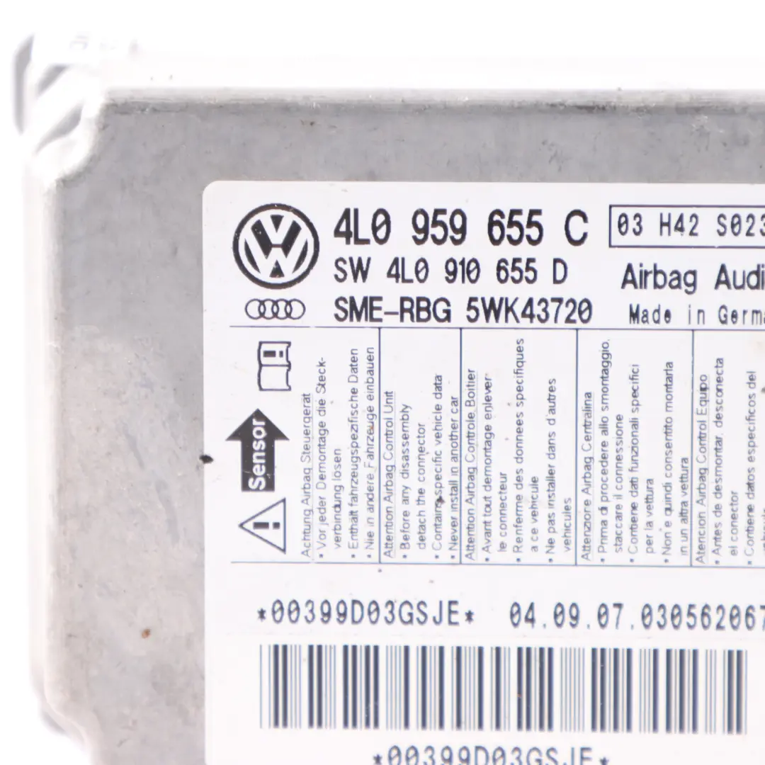 Audi Q7 4L Módulo de Aire Unidad de Control ECU Sensor de Impacto - SKU 4L0959655C - Número de pieza 4L0959655C