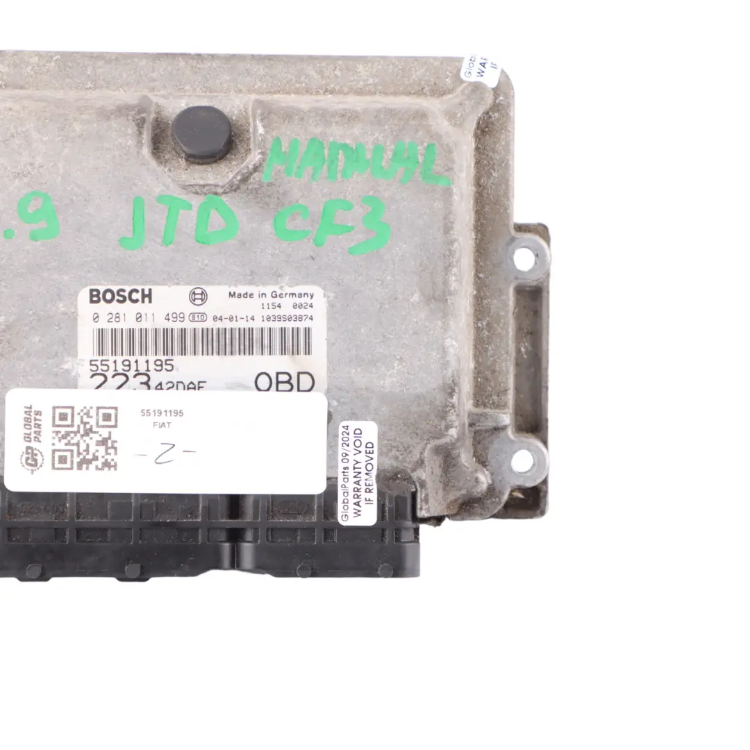 Fiat Doblo 1.9 JTD CF3 105HP Engine Unit ECU Manual Gearbox - SKU 55191195 - Part number 55191195
