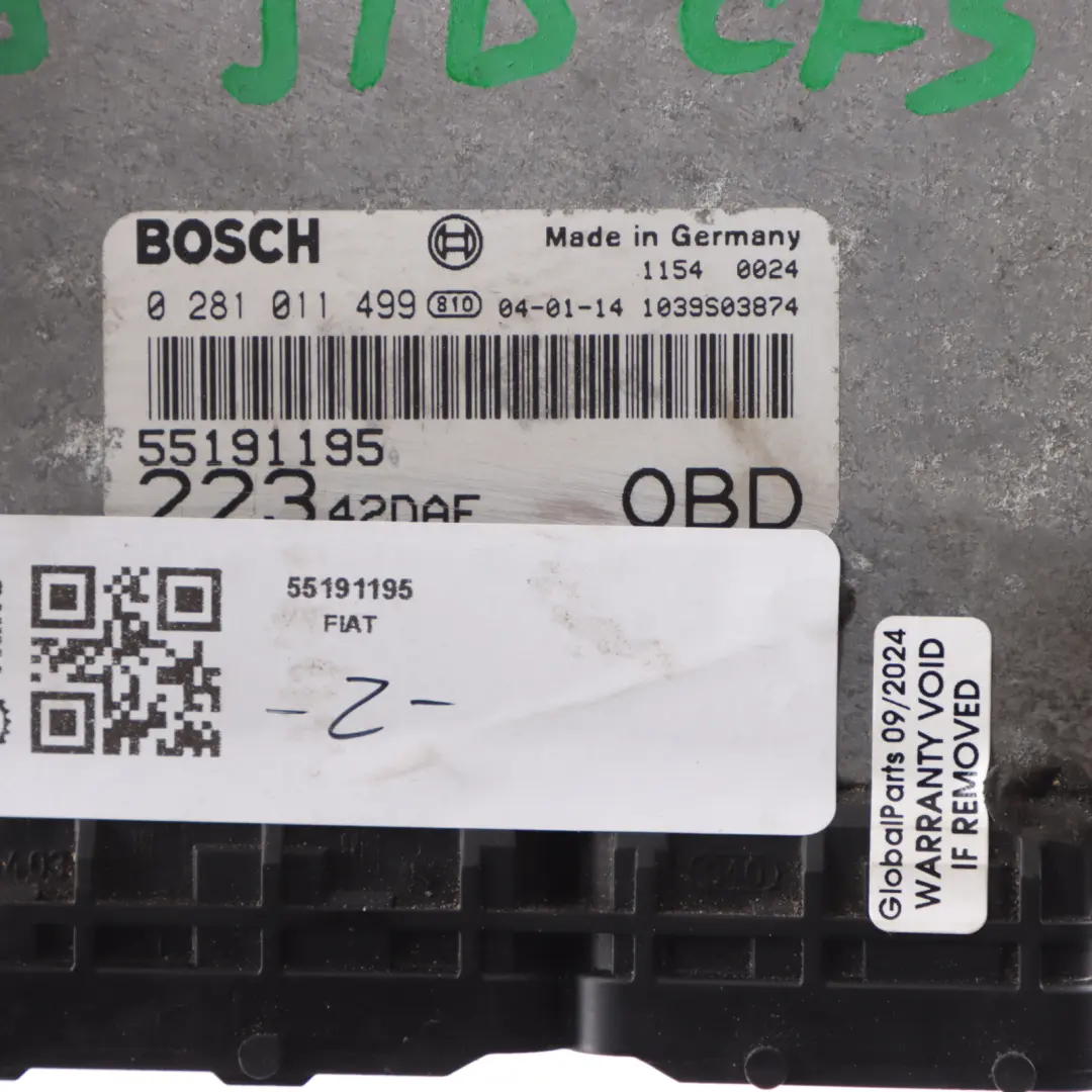 Fiat Doblo 1.9 JTD CF3 105HP Engine Unit ECU Manual Gearbox - SKU 55191195 - Part number 55191195