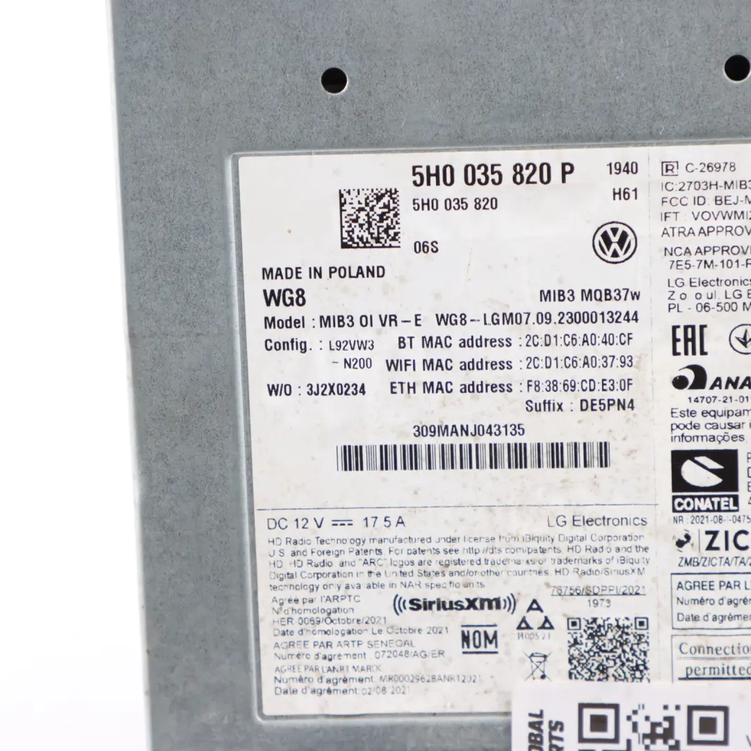 Mk8 CD1 Head Unit Navigation Multimedia Control Unit to Volkswagen Golf with Part number 5H0035820P Volkswagen Golf Mk8 CD1 Head Unit Navigation Multimedia Control Unit - SKU 5H0035820P - Part number 5H0035820P