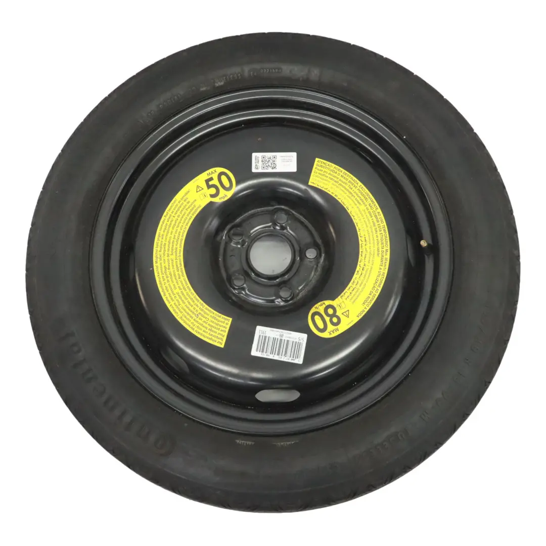 Ruota di Scorta Acciaio R18 Pneumatico 145/80 per VW Volkswagen Tiguan 5N con numero di parte 5N0601027E VW Volkswagen Tiguan 5N Ruota di Scorta Acciaio R18 Pneumatico 145/80 - SKU 5N0601027E - Numero di parte 5N0601027E
