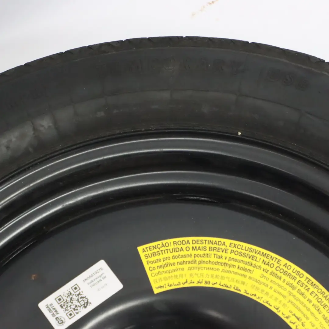 Roue de Secours Jante Acier R18 Pneu 145/80 pour Volkswagen Tiguan 5N à propos du numéro de pièce 5N0601027E Volkswagen Tiguan 5N Roue de Secours Jante Acier R18 Pneu 145/80 - SKU 5N0601027E - Numéro de pièce 5N0601027E