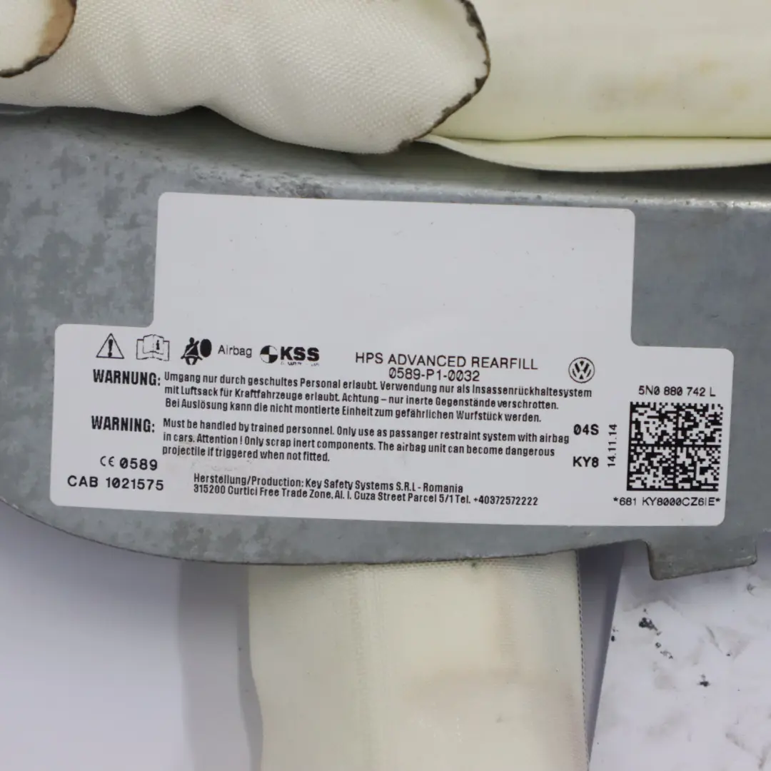 VW Volkswagen Tiguan 5N Droit Module d'Air de Tête Rideau de Toit - SKU 5N0880742L - Numéro de pièce 5N0880742L