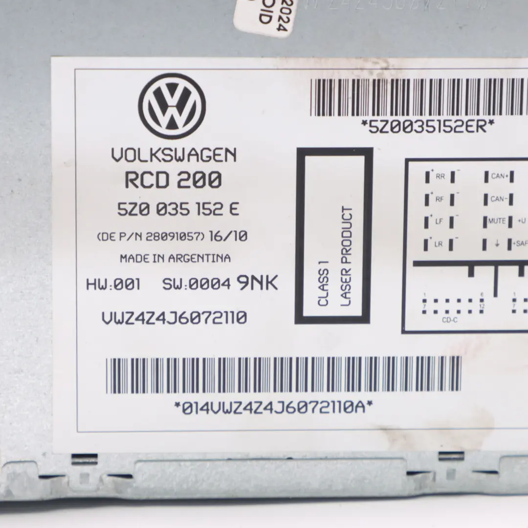 Volkswagen Fox 5Z Stereo Radio CD Player MP3 Unidad Principal - SKU 5Z0035152E - Número de pieza 5Z0035152E