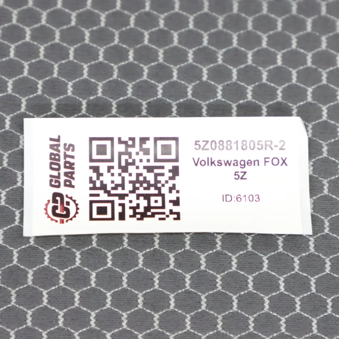Front Right O/S Interior Fabric Anthracite to VW Volkswagen FOX 5Z Seat with Part number 5Z0881805R VW Volkswagen FOX 5Z Seat Front Right O/S Interior Fabric Anthracite - SKU 5Z0881805R-2 - Part number 5Z0881805R