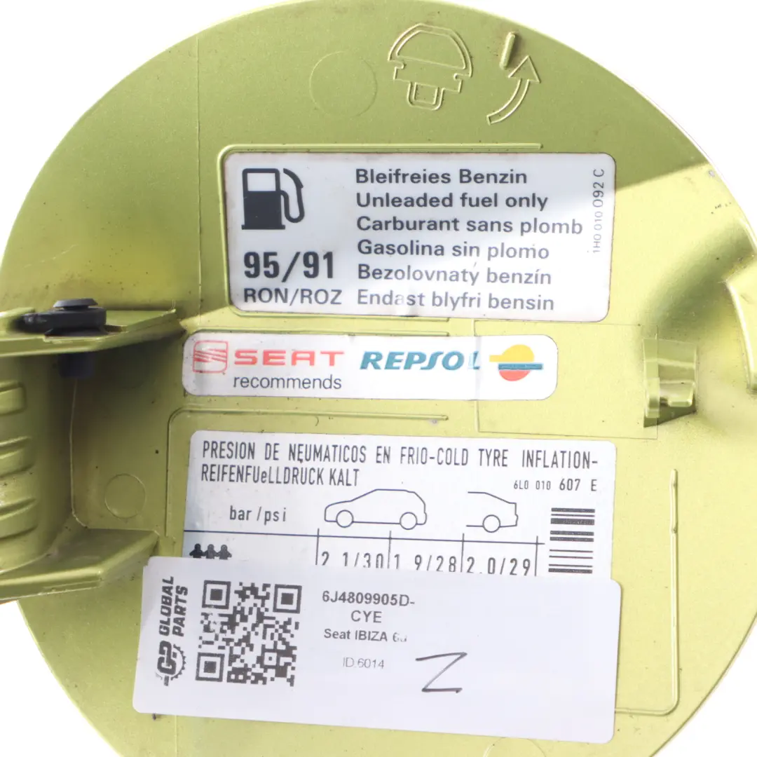 6J Fuel Filler Flap Cover Amarillo Citrus Metallic S1T to Seat Ibiza with Part number 6J4809905D Seat Ibiza 6J Fuel Filler Flap Cover Amarillo Citrus Metallic S1T - SKU 6J4809905D-CYE - Part number 6J4809905D