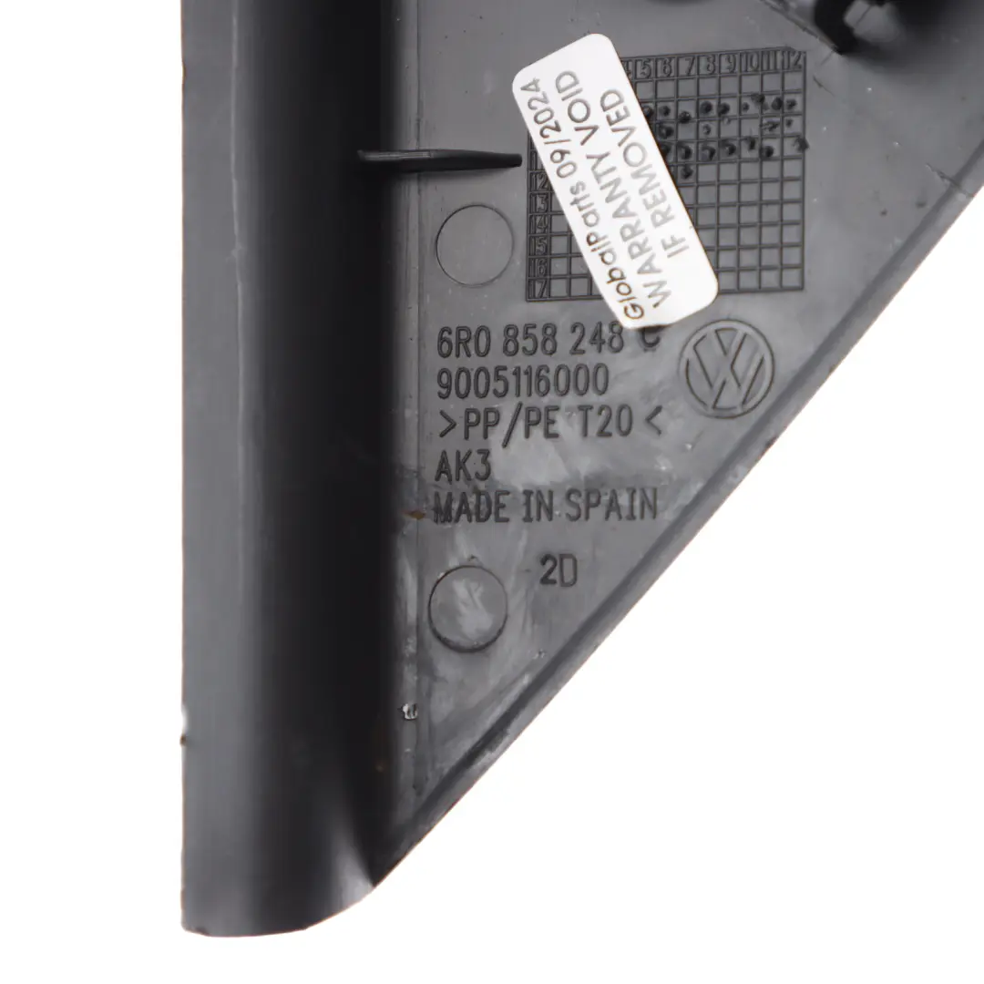 Dashboard End Right O/S Side Cap Trim Cover Panel to Volkswagen Polo 6R with Part number 6R0858248C Volkswagen Polo 6R Dashboard End Right O/S Side Cap Trim Cover Panel - SKU 6R0858248C - Part number 6R0858248C