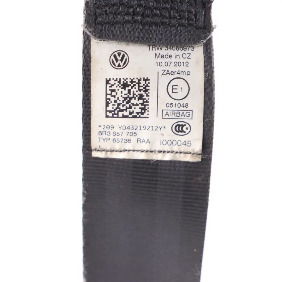 Seatbelt Front Left N/S Seat Upper Belt to VW Volkswagen Polo 6R with Part number 6R3857705 VW Volkswagen Polo 6R Seatbelt Front Left N/S Seat Upper Belt - SKU 6R3857705 - Part number 6R3857705