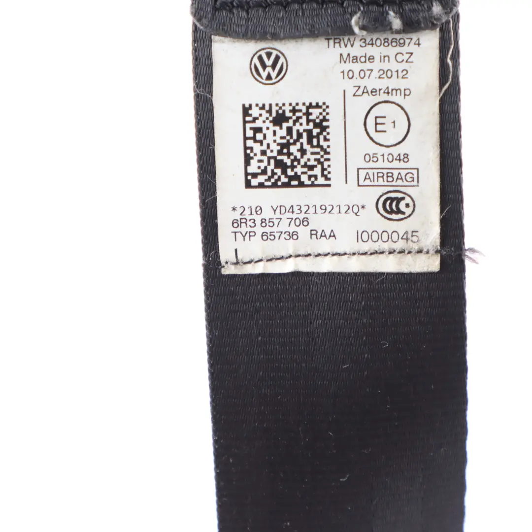 Seatbelt Front Right O/S Seat Upper Belt to VW Volkswagen Polo 6R with Part number 6R3857706 VW Volkswagen Polo 6R Seatbelt Front Right O/S Seat Upper Belt - SKU 6R3857706 - Part number 6R3857706