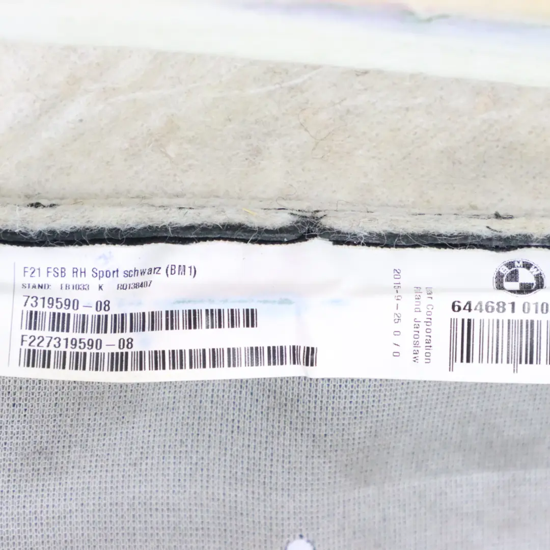 BMW F22 Asiento Deportivo Delantero Cubre Respaldo Derecho Cuero Negro - SKU 7319590 - Número de pieza 7319590