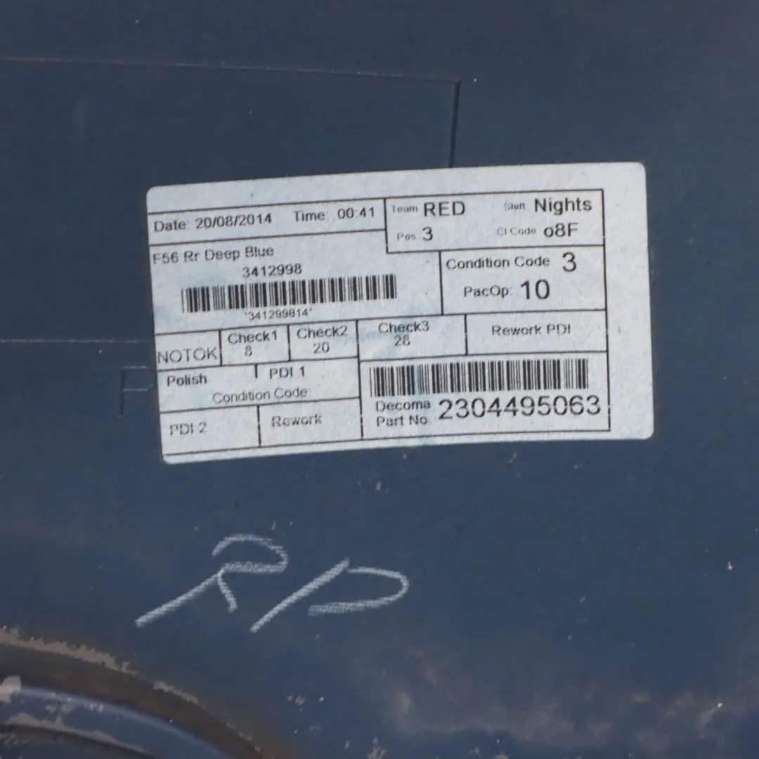 Complete Rear Bumper Trim Panel Deep Blue Metallic - B69 to Mini F56 F57 with Part number 7380009 Mini F56 F57 Complete Rear Bumper Trim Panel Deep Blue Metallic - B69 - SKU 7380009-DEEP - Part number 7380009