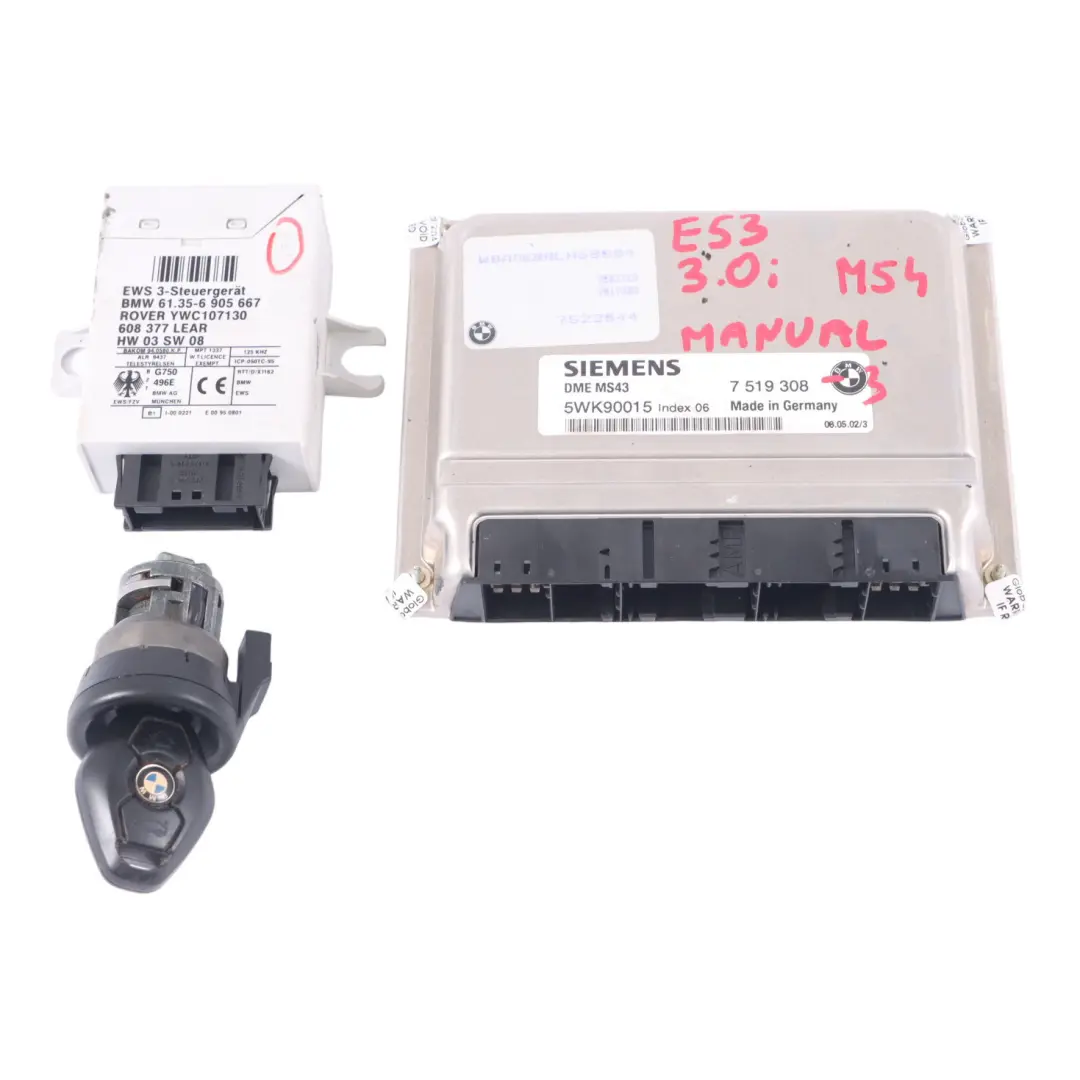 M54 231HP Kit ECU DME Manuale EWS3 Chiave per BMW X5 E53 3.0i con numero di parte 7519308 BMW X5 E53 3.0i M54 231HP Kit ECU DME Manuale EWS3 Chiave - SKU 7519308-3 - Numero di parte 7519308