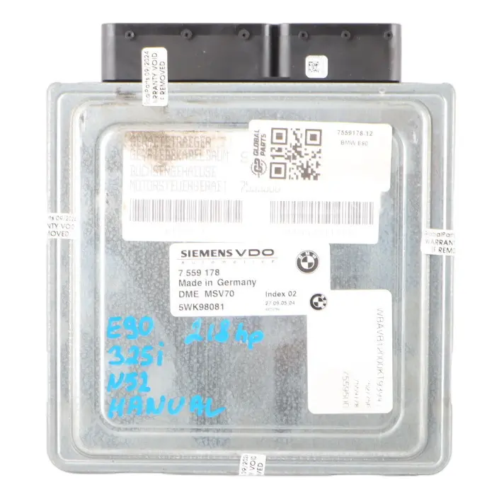N52 218HP Engine Control Unit ECU DME Manual to BMW E60 E90 E91 325i 525i with Part number 7559178 BMW E60 E90 E91 325i 525i N52 218HP Engine Control Unit ECU DME Manual - SKU 7559178-12 - Part number 7559178