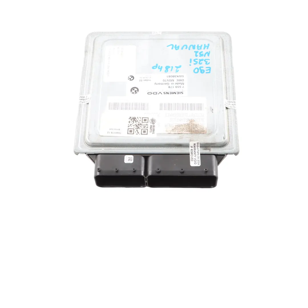 N52 218HP Engine Control Unit ECU DME Manual to BMW E60 E90 E91 325i 525i with Part number 7559178 BMW E60 E90 E91 325i 525i N52 218HP Engine Control Unit ECU DME Manual - SKU 7559178-12 - Part number 7559178