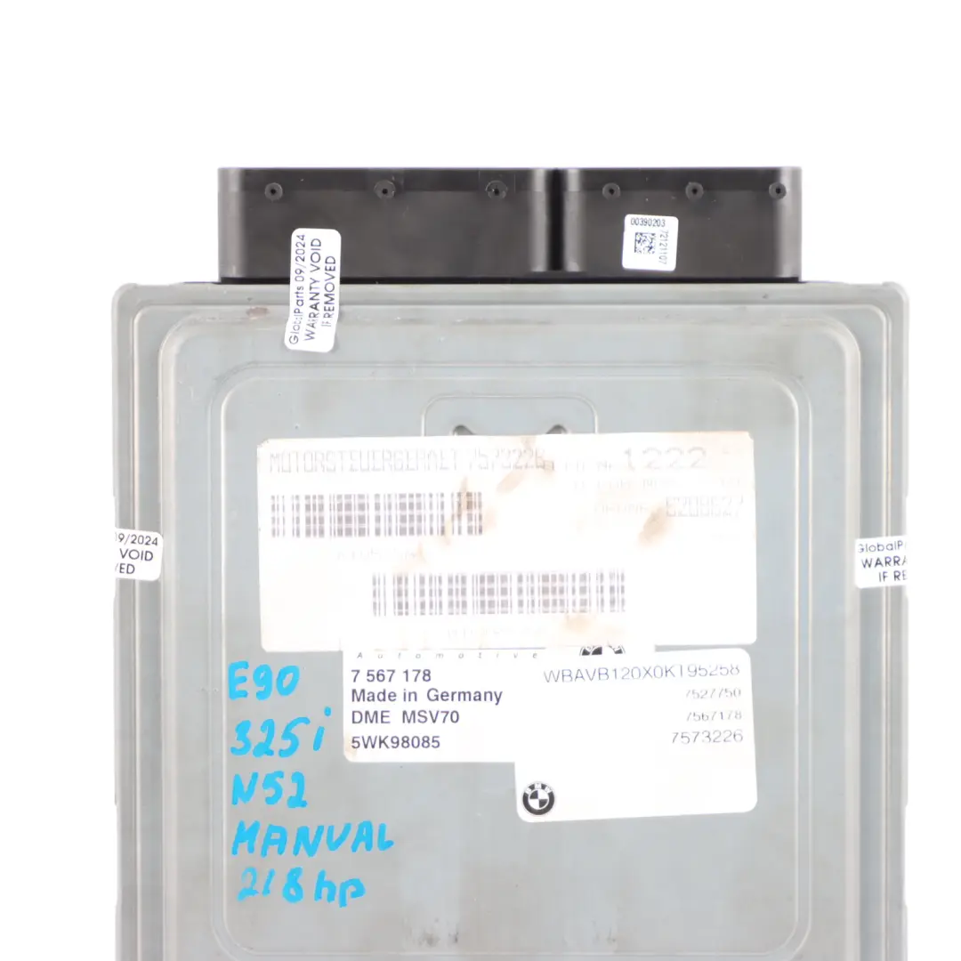 BMW E60 E90 E91 N52 325i 525i 218HP Engine Control Unit ECU DME Manual - SKU 7567178-16 - Part number 7567178