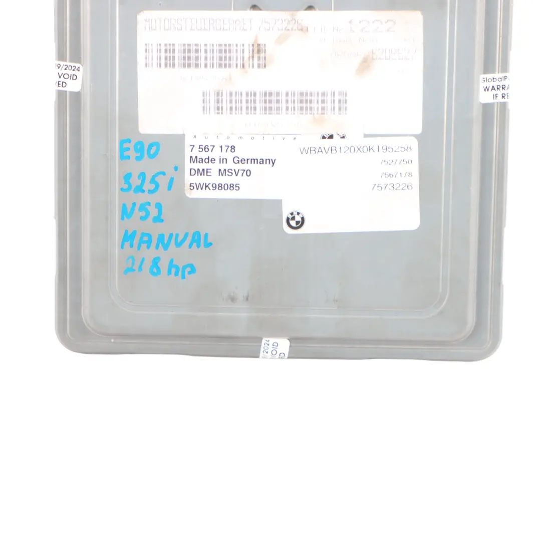 N52 325i 525i 218HP Engine Control Unit ECU DME Manual to BMW E60 E90 E91 with Part number 7567178 BMW E60 E90 E91 N52 325i 525i 218HP Engine Control Unit ECU DME Manual - SKU 7567178-16 - Part number 7567178