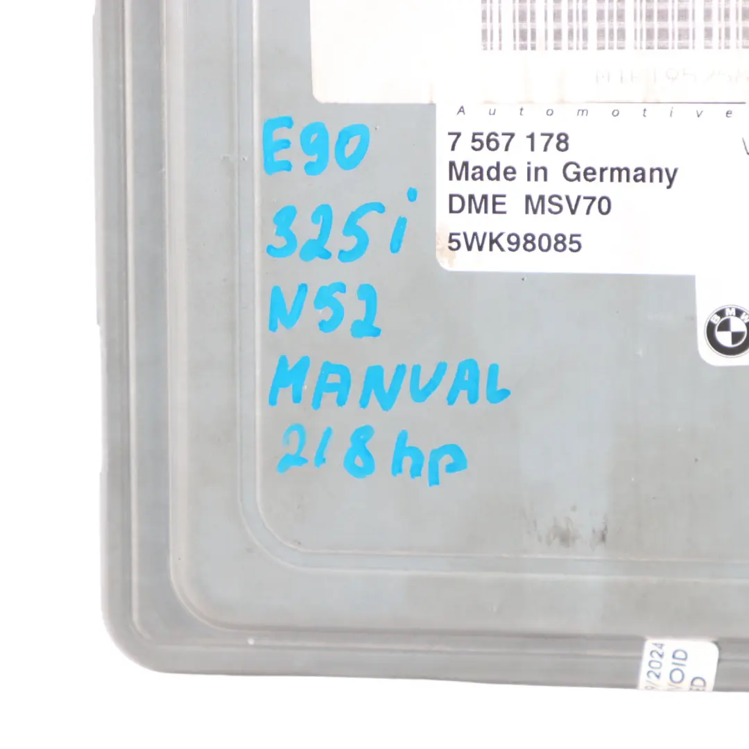 N52 325i 525i 218HP Engine Control Unit ECU DME Manual to BMW E60 E90 E91 with Part number 7567178 BMW E60 E90 E91 N52 325i 525i 218HP Engine Control Unit ECU DME Manual - SKU 7567178-16 - Part number 7567178