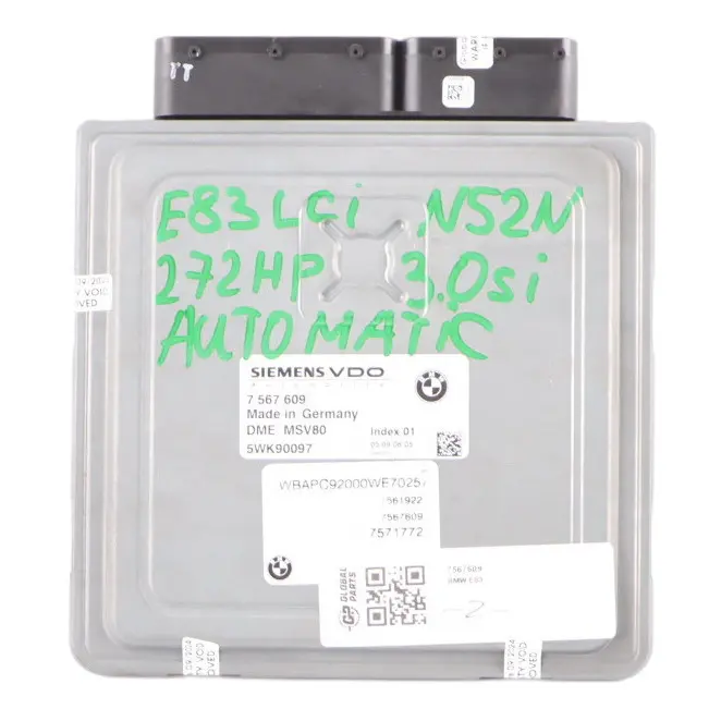 N52N 272HP Engine Module Control Unit ECU DME Automatic to BMW X3 E83 3.0si with Part number 7567609 BMW X3 E83 3.0si N52N 272HP Engine Module Control Unit ECU DME Automatic - SKU 7567609 - Part number 7567609