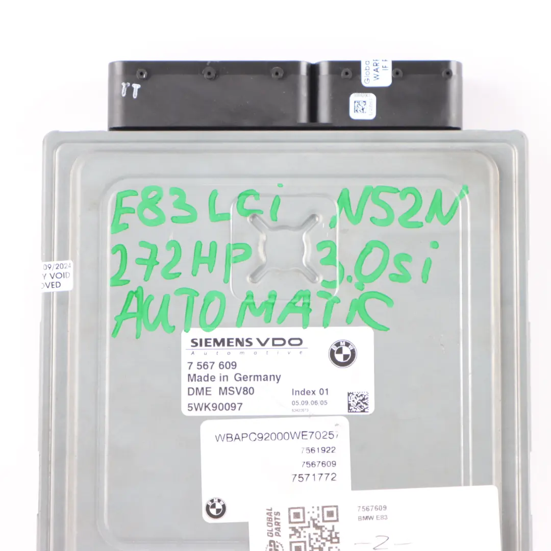 BMW X3 E83 3.0si N52N 272HP Engine Module Control Unit ECU DME Automatic - SKU 7567609 - Part number 7567609