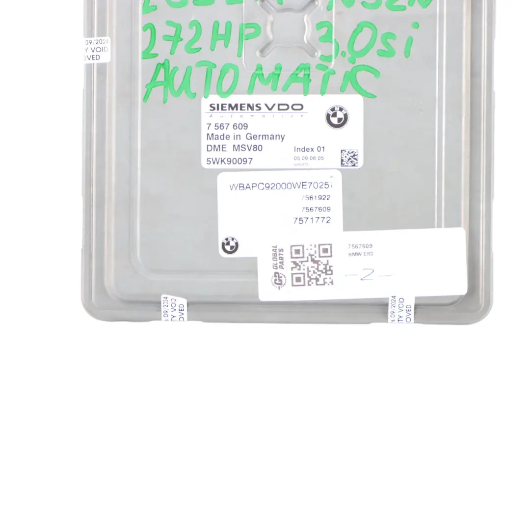 BMW X3 E83 3.0si N52N 272HP Engine Module Control Unit ECU DME Automatic - SKU 7567609 - Part number 7567609