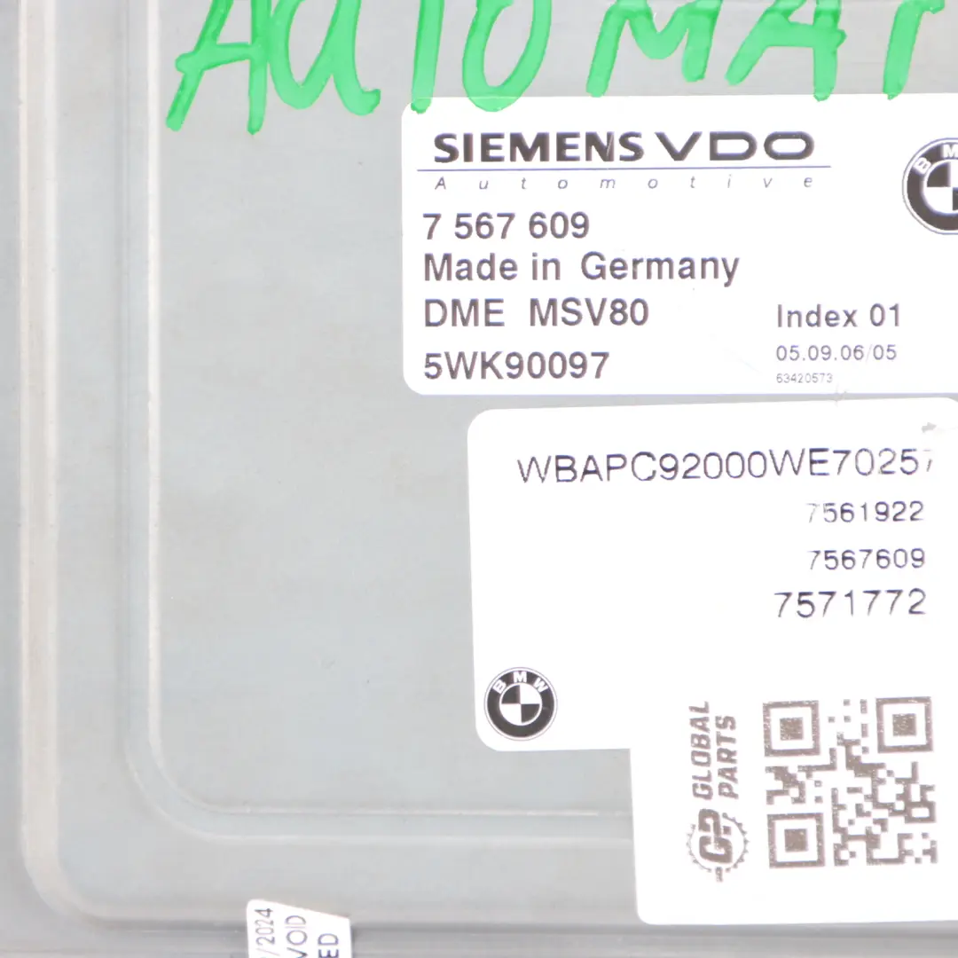 BMW X3 E83 3.0si N52N 272HP Engine Module Control Unit ECU DME Automatic - SKU 7567609 - Part number 7567609