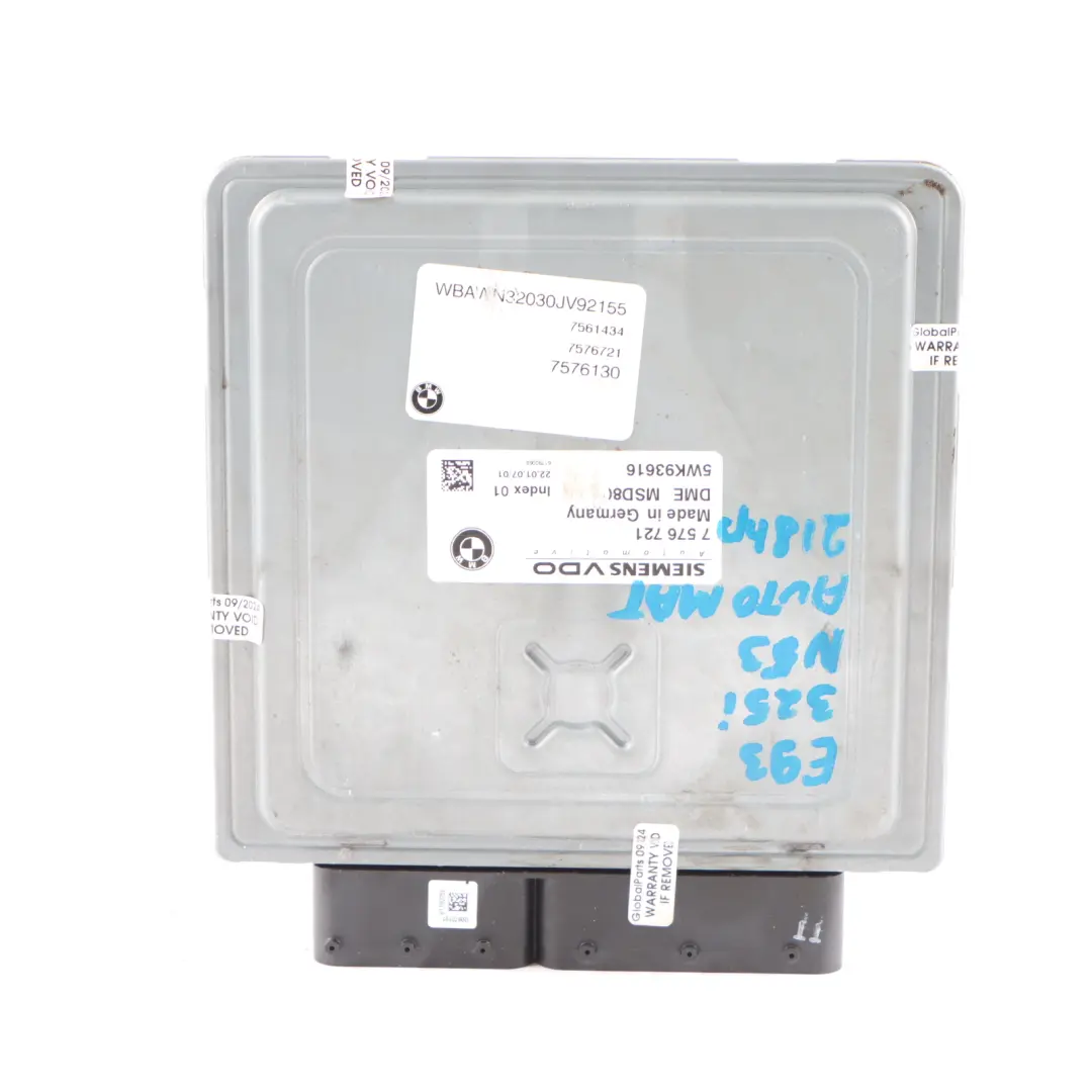 BMW E90 E93 325i N53 Engine Control Unit Module DME CAS3 Key Automatic - SKU 7576721-1 - Part number 7576721