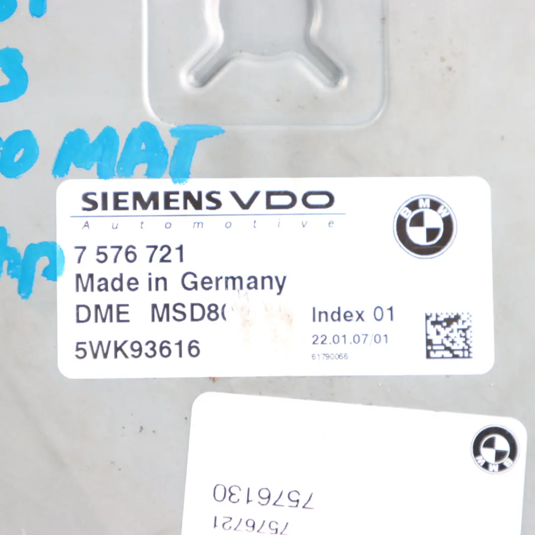 BMW E90 E93 325i N53 Engine Control Unit Module DME CAS3 Key Automatic - SKU 7576721-1 - Part number 7576721