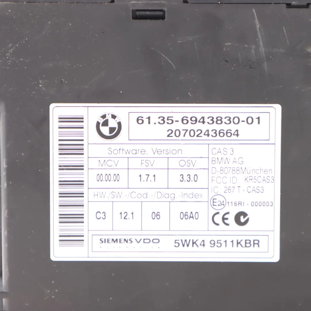 BMW E90 E93 325i N53 Engine Control Unit Module DME CAS3 Key Automatic - SKU 7576721-1 - Part number 7576721