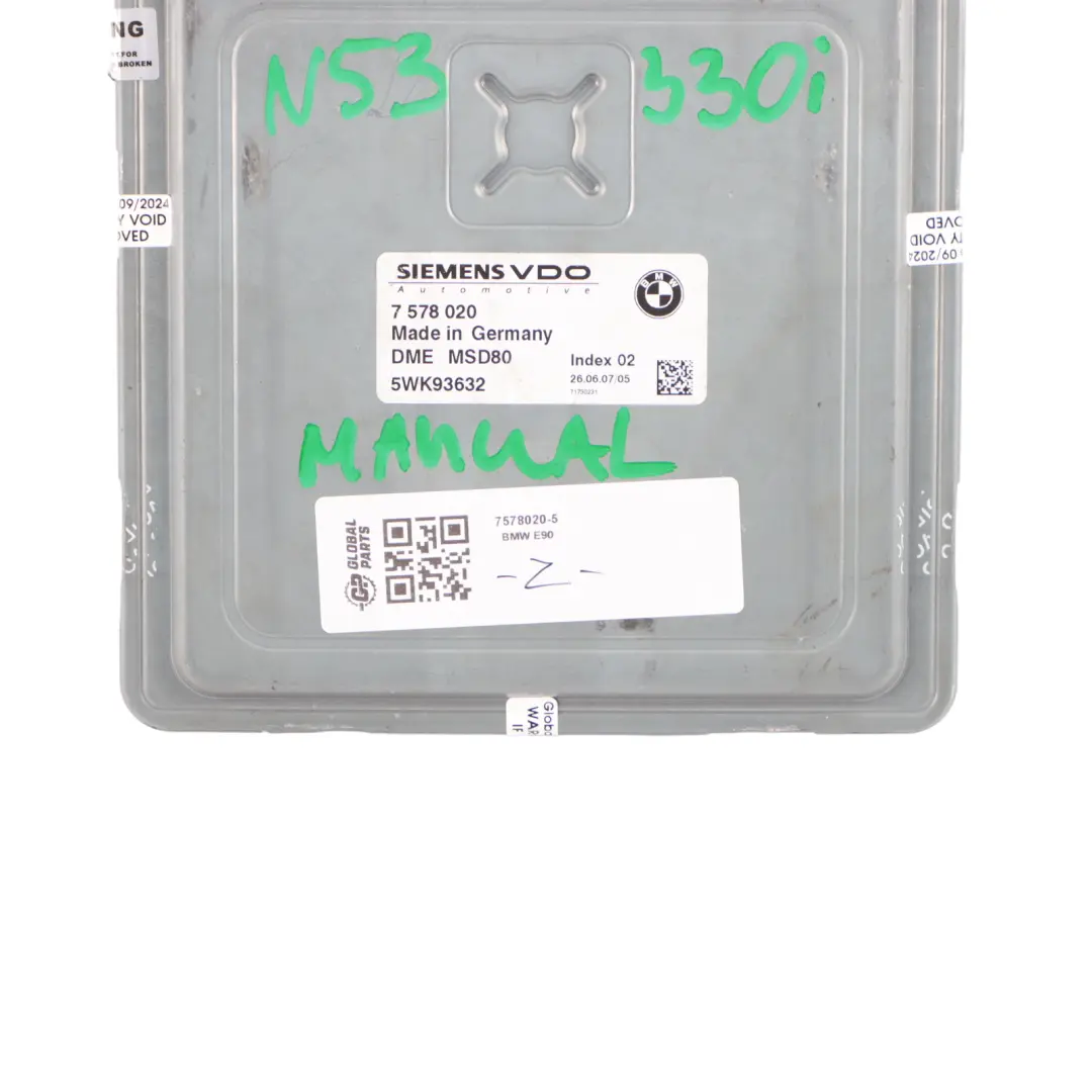 BMW E60 E90 LCI 530i 330i N53 272HP ECU Engine Control DME Manual - SKU 7578020-5 - Part number 7578020